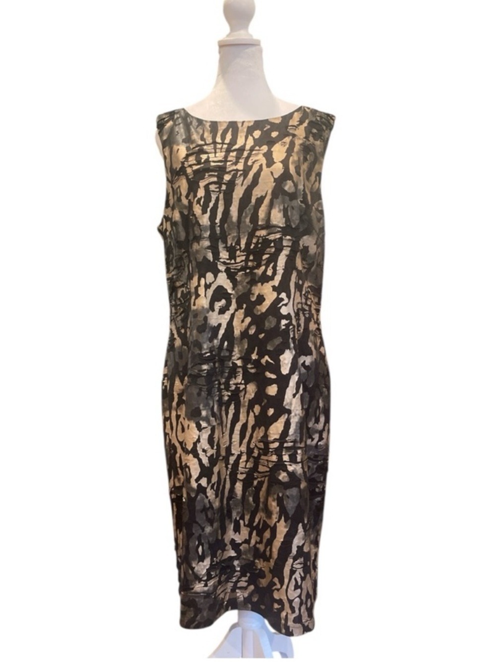 Frank Lyman Black Gold Metallic Textured Sheath Cocktail Dress L